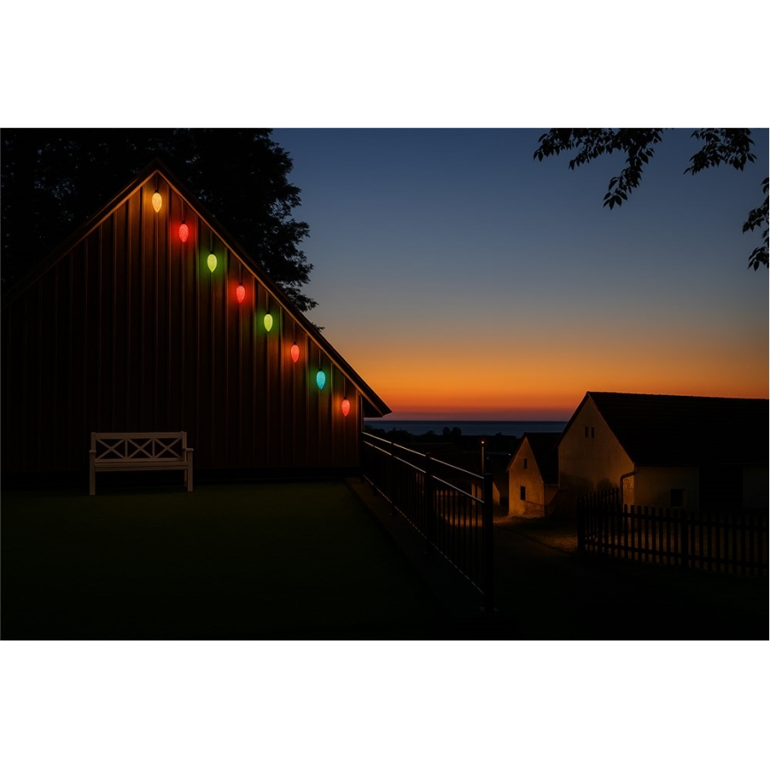 LED vonkajšia girlanda CONE FILAMENT 20xE10 19m farebná/teplá biela IP44, Vyrobené v EÚ