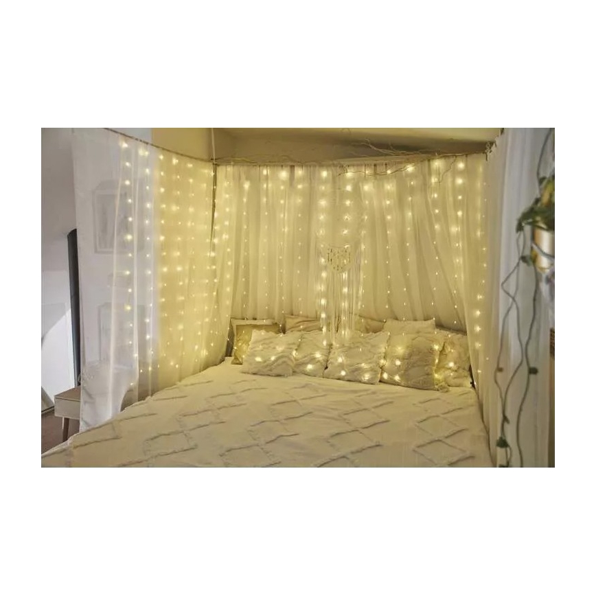 LED vonkajšia reťaz 300xLED/8 funkcií 5,9 m IP44 teplá biela