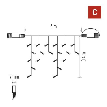LED vonkajšia reťaz 50xLED/3x0,4m IP44 studená biela
