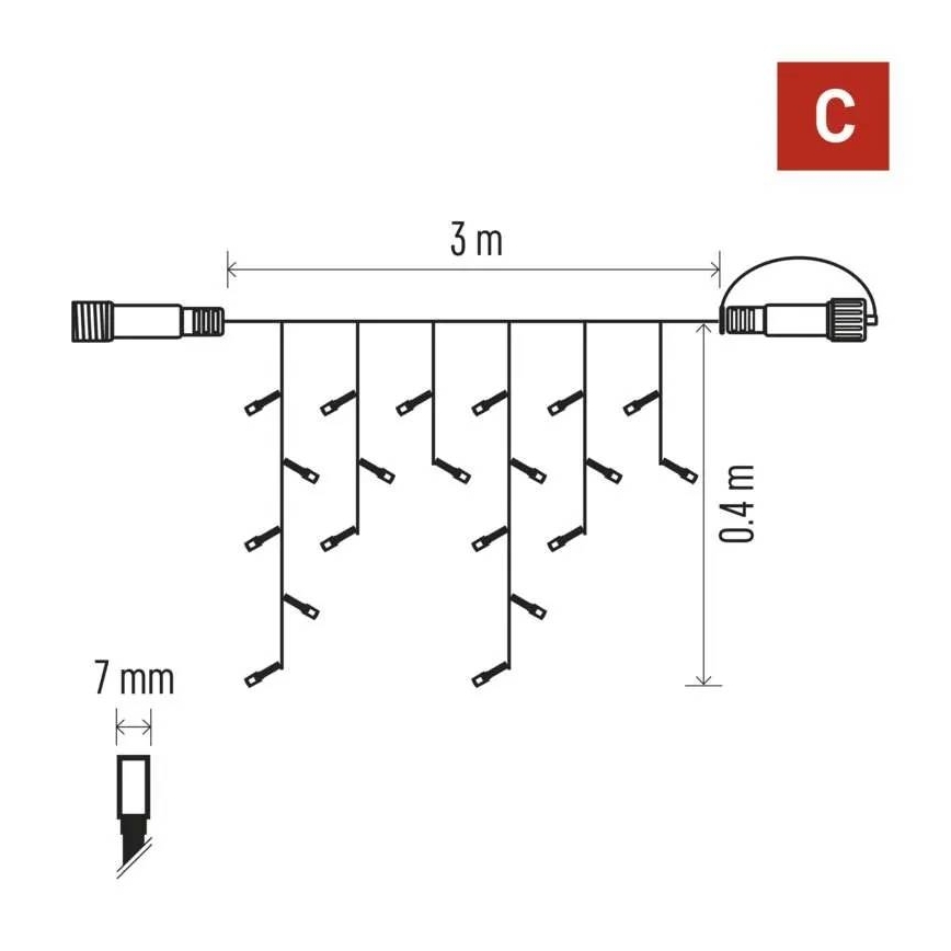 LED vonkajšia reťaz 50xLED/3x0,4m IP44 studená biela