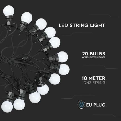 LED Vonkajšia reťaz STRING 10m 20xLED/0,5W/24/230V 3000K IP44