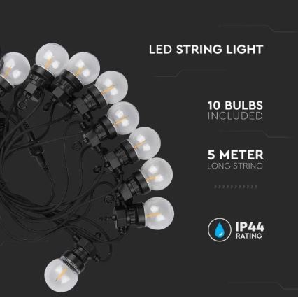 LED Vonkajšia reťaz STRING 5m 10xLED/0,4W/24/230V 3000K IP44