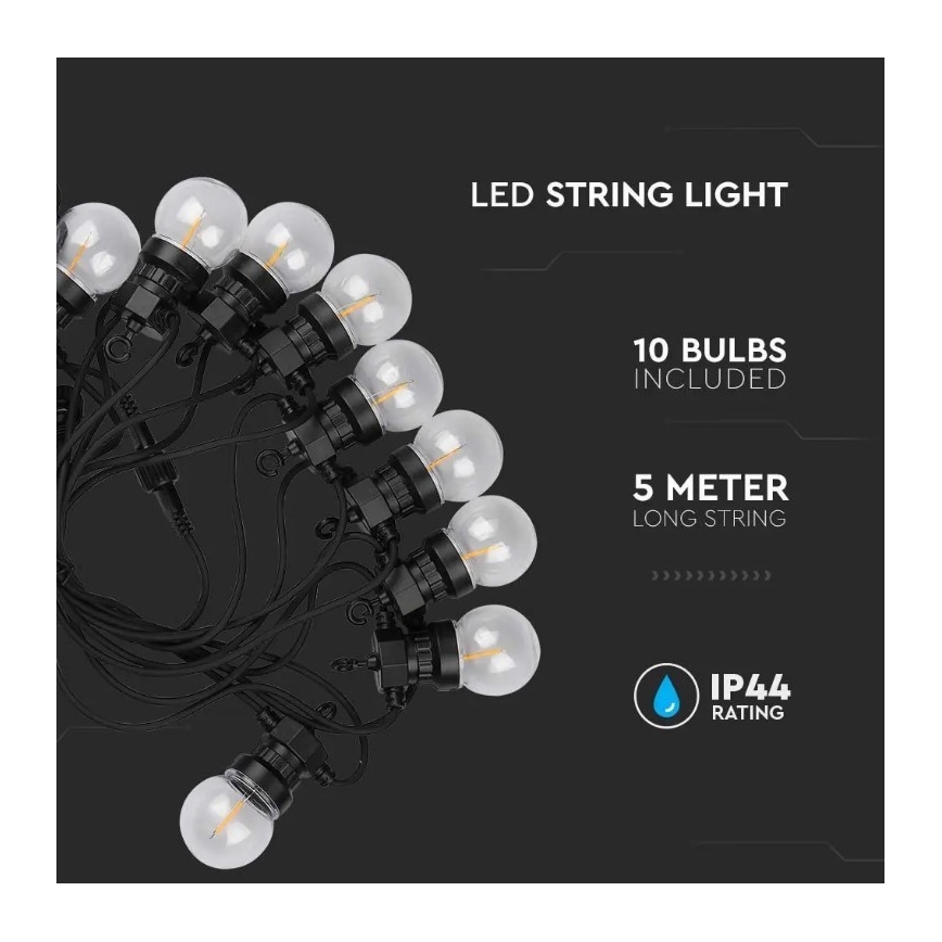 LED Vonkajšia reťaz STRING 5m 10xLED/0,4W/24/230V 3000K IP44