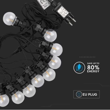 LED Vonkajšia reťaz STRING 5m 10xLED/0,4W/24/230V 3000K IP44