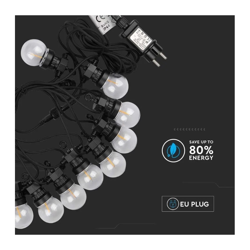 LED Vonkajšia reťaz STRING 5m 10xLED/0,4W/24/230V 3000K IP44