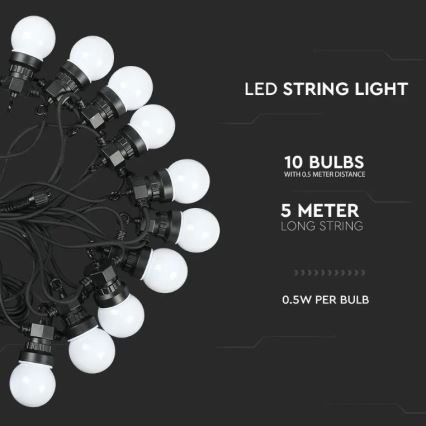 LED Vonkajšia reťaz STRING 5m 10xLED/0,5W/230V IP44 3000K