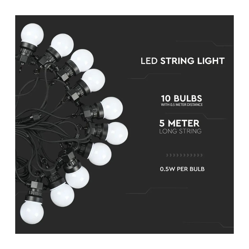 LED Vonkajšia reťaz STRING 5m 10xLED/0,5W/230V IP44 3000K