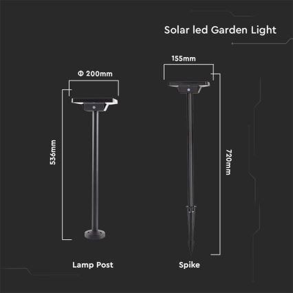 LED Vonkajšia solárna lampa 2v1 LED/2W/3,7V IP65 3000/4000/6500K 2600 mAh