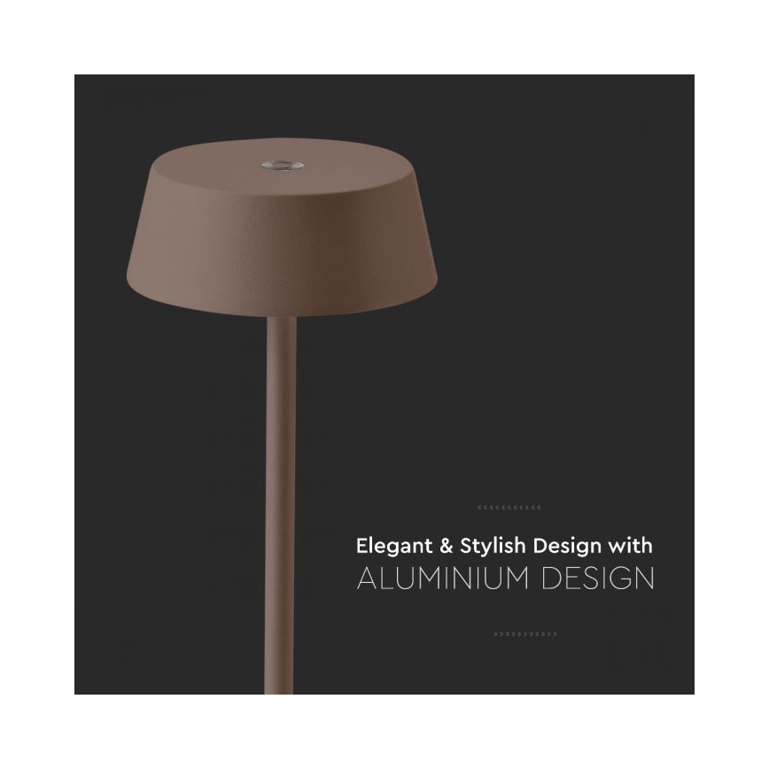 LED Vonkajšia stmievateľná dotyková dobíjacia stolná lampa LED/2W/5V 4400 mAh IP54 hnedá