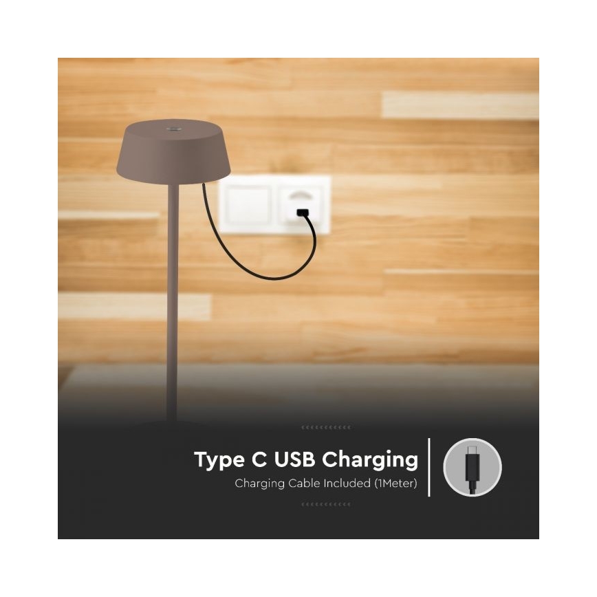 LED Vonkajšia stmievateľná dotyková dobíjacia stolná lampa LED/2W/5V 4400 mAh IP54 hnedá