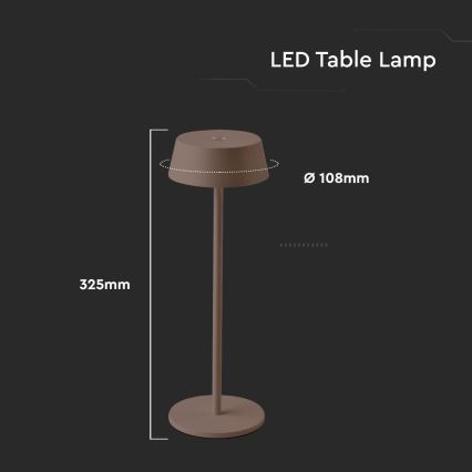 LED Vonkajšia stmievateľná dotyková dobíjacia stolná lampa LED/2W/5V 4400 mAh IP54 hnedá