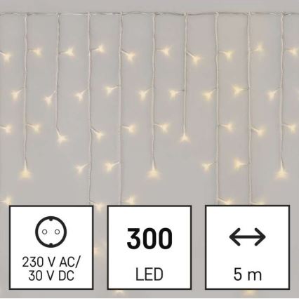 LED vonkajšia svetelná reťaz 300 LED / 8 režimov, 10 m, IP44, teplá biela + diaľkové ovládanie