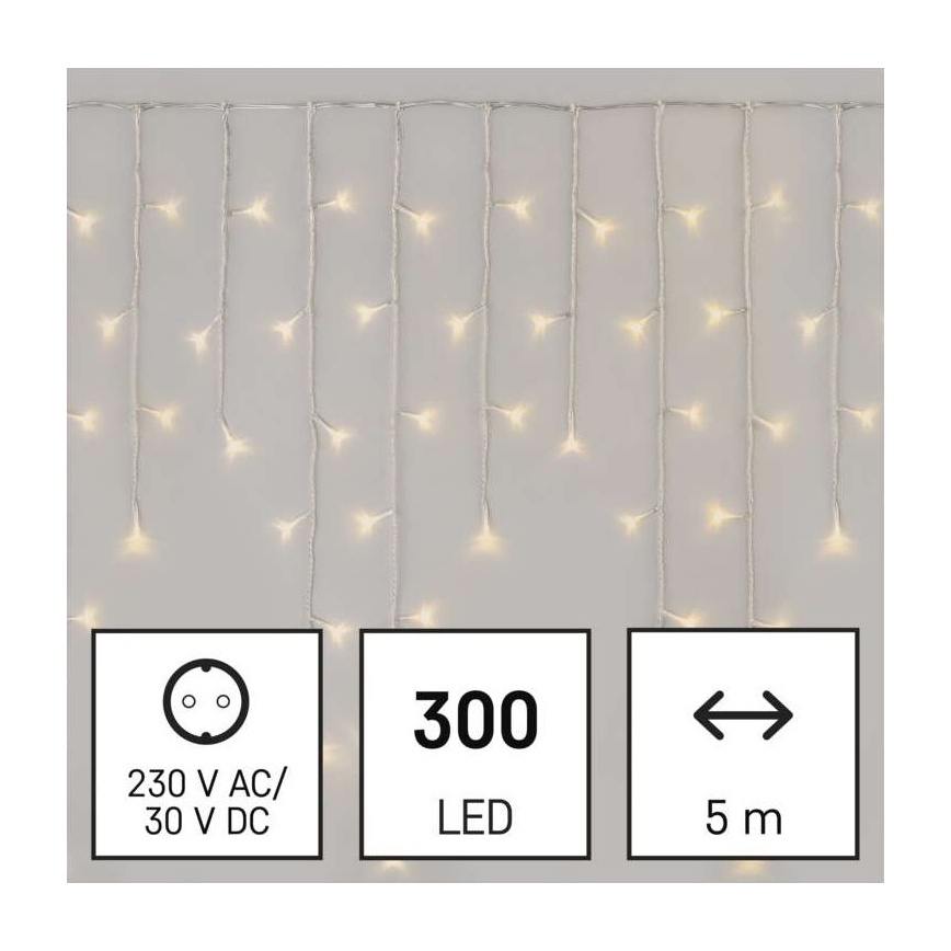 LED vonkajšia svetelná reťaz 300 LED / 8 režimov, 10 m, IP44, teplá biela + diaľkové ovládanie