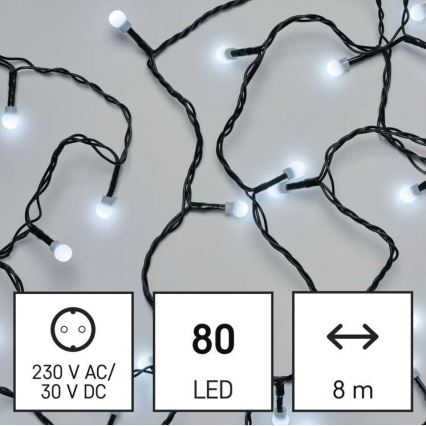 LED vonkajšia svetelná reťaz 80xLED/13m IP44 studená biela