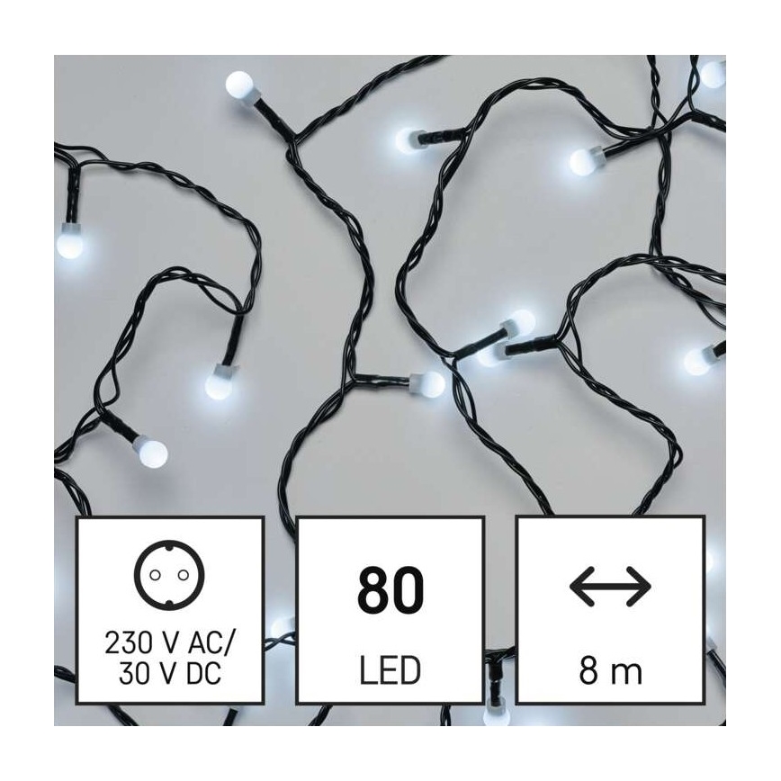 LED vonkajšia svetelná reťaz 80xLED/13m IP44 studená biela