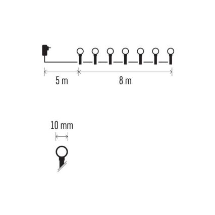 LED vonkajšia svetelná reťaz 80xLED/13m IP44 studená biela