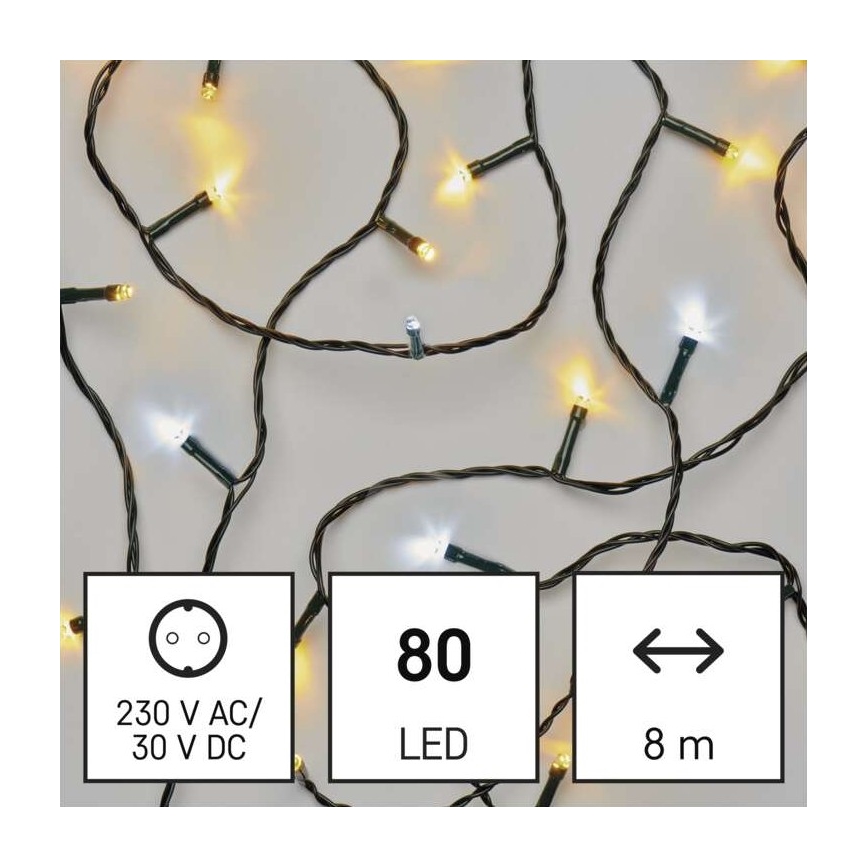 LED vonkajšia svetelná reťaz 80xLED/13m IP44 teplá/studená biela