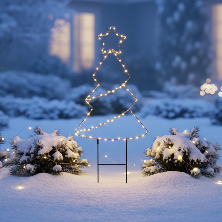 LED vonkajšia vianočná dekorácia 85xLED/3xAA IP44 teplá biela stromček