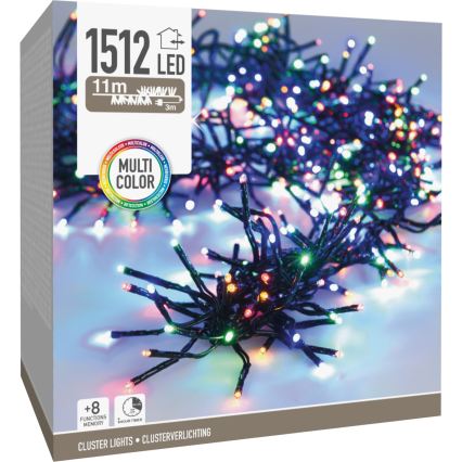 LED vonkajšia vianočná reťaz 1512xLED/230V/8 funkcií 14 m IP44 viacfarebná