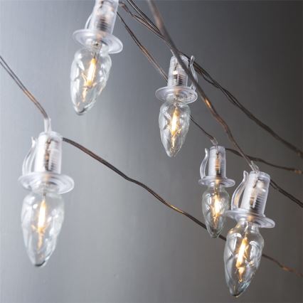 LED Vonkajšia vianočná reťaz CONE FILAMENT 20xE10 19m číra/teplá biela IP44, Vyrobené v EÚ
