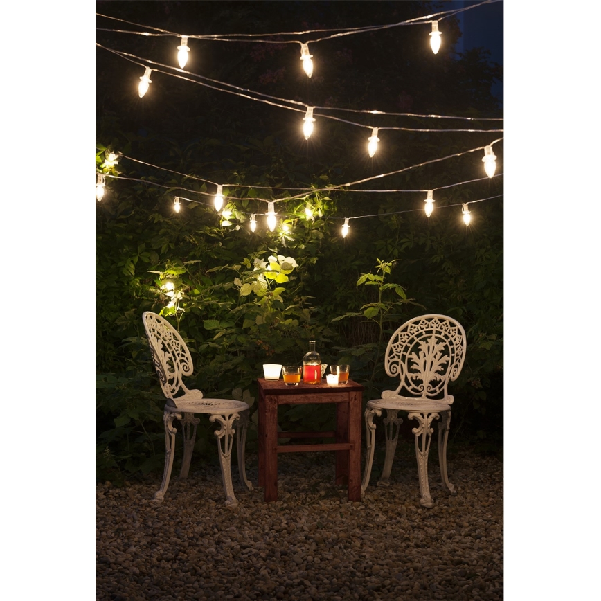 LED Vonkajšia vianočná reťaz CONE FILAMENT 20xE10 19m číra/teplá biela IP44, Vyrobené v EÚ