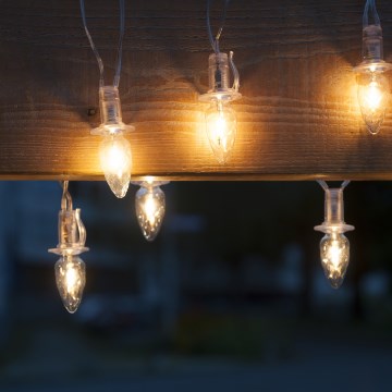 LED Vonkajšia vianočná reťaz CONE FILAMENT 20xE10 19m číra/teplá biela IP44, Vyrobené v EÚ