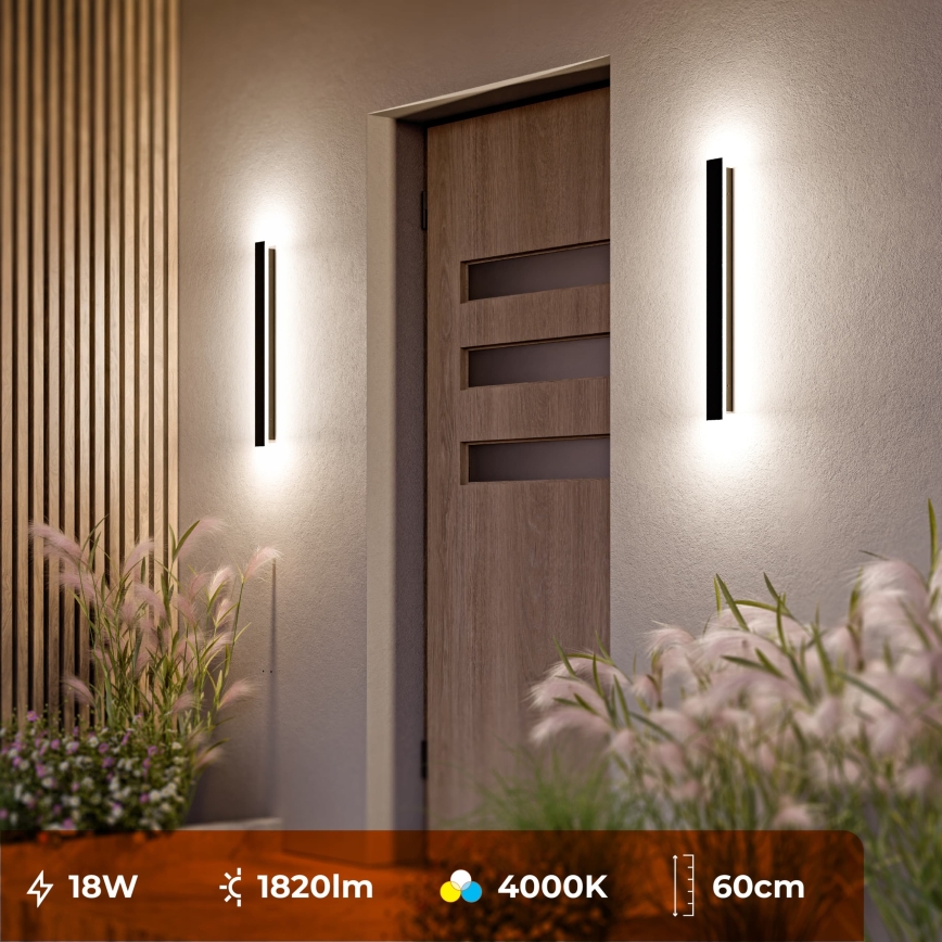 LED Vonkajšie nástenné svietidlo LED/18W/230V 60 cm IP65 čierna