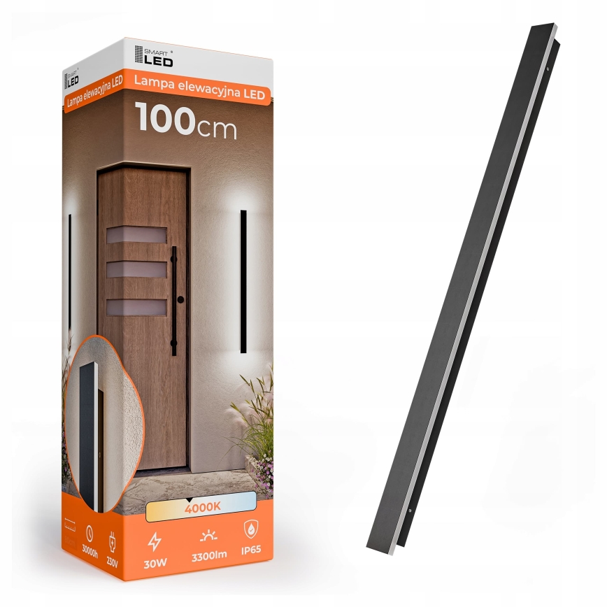 LED Vonkajšie nástenné svietidlo LED/30W/230V 100 cm IP65 čierna