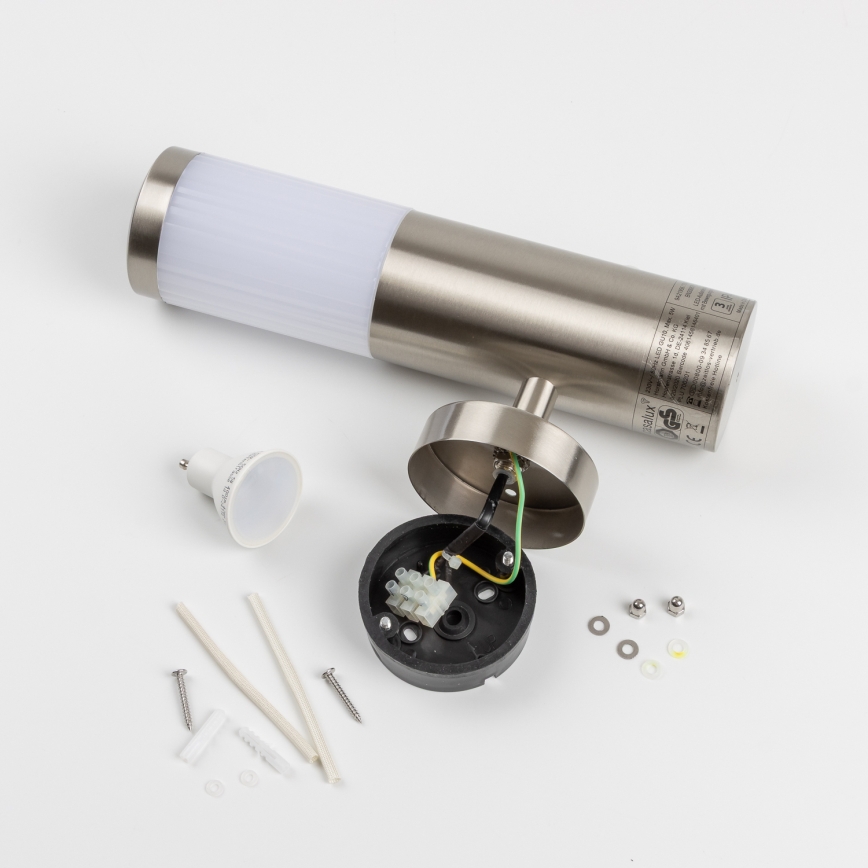 LED vonkajšie nástenné svietidlo s pohybovým snímačom 1xGU10/5W/230V IP44 matný chróm