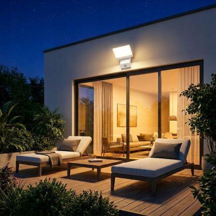 LED vonkajšie nástenné svietidlo s pohybovým senzorom LED/18W/230V IP44 biela
