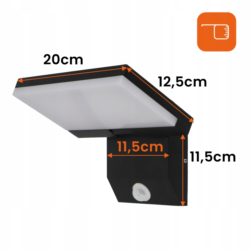 LED vonkajšie nástenné svietidlo s pohybovým senzorom LED/18W/230V IP44 čierne