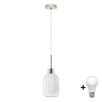 LED závesné svietidlo HARMA 1xE27/60W/230V, priemer 14 cm, matný chróm/biela