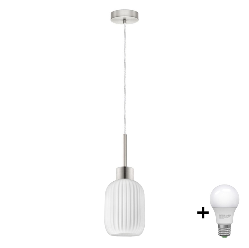 LED závesné svietidlo HARMA 1xE27/60W/230V, priemer 14 cm, matný chróm/biela