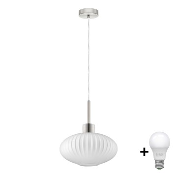 LED Závesné svietidlo HARMA 1xE27/60W/230V priemer 30 cm matný chróm/biela