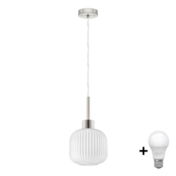 LED závesné svietidlo na lanku HARMA 1xE27/60W/230V pr. 20 cm matný chróm/biela