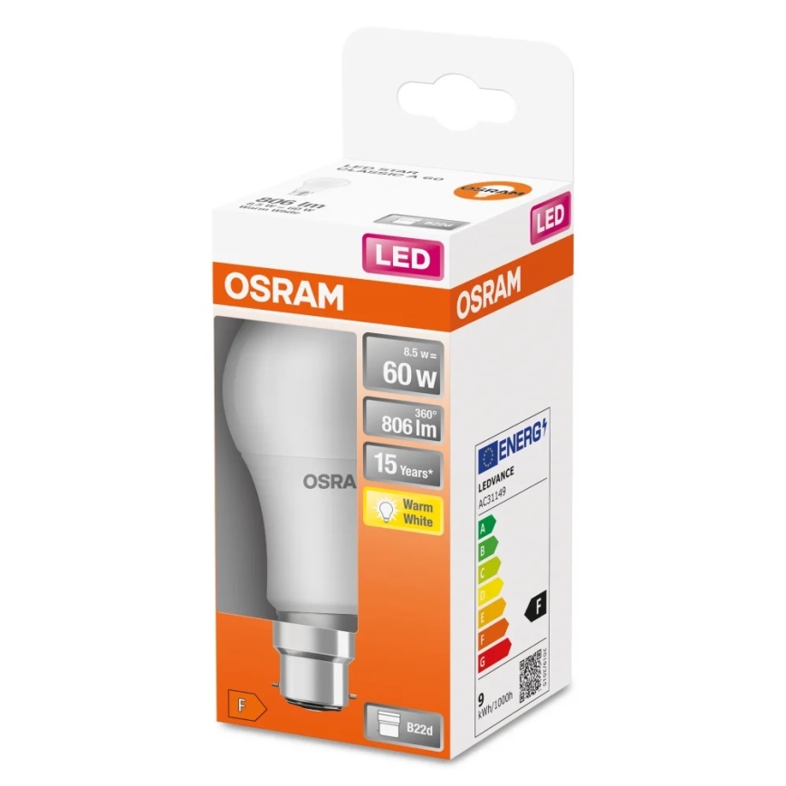 LED Žiarovka A60 B22d/8,5W/230V 2700K - Osram