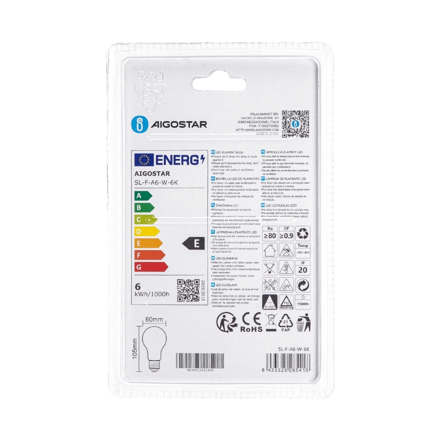 LED žiarovka A60 E27/6W/230V 6500K 330° - Aigostar
