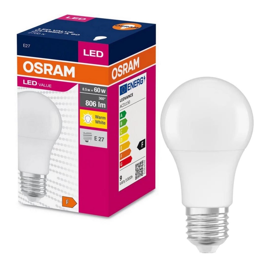 LED Žiarovka A60 E27/8,5W/230V 2700K - Osram