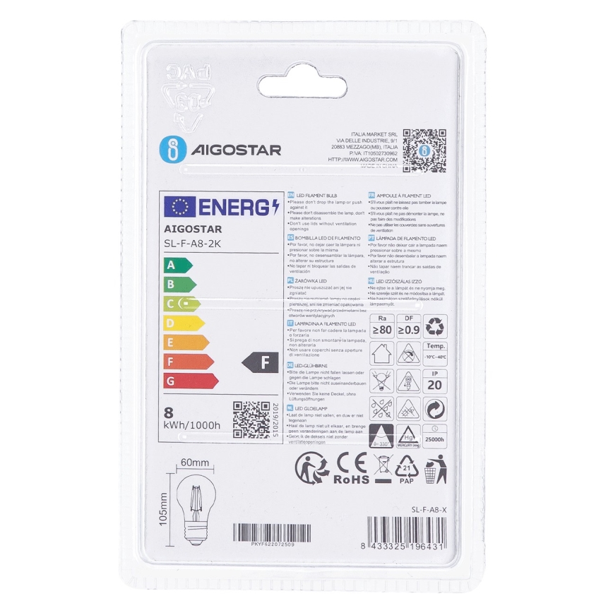 LED Žiarovka A60 E27/8W/230V 2200K - Aigostar