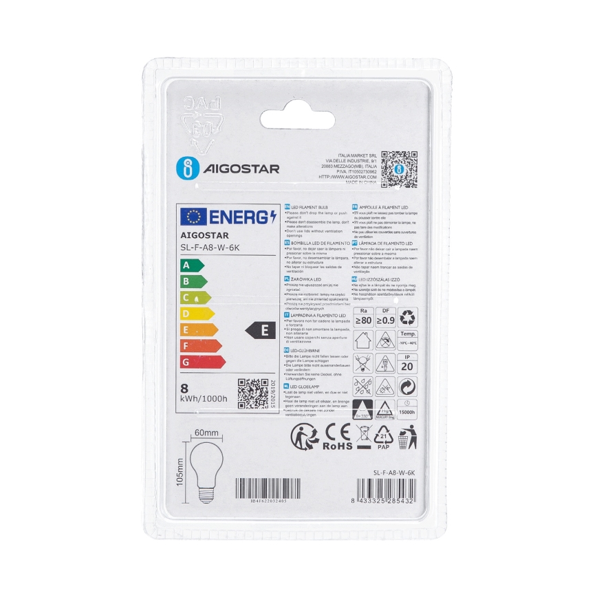 LED žiarovka A60 E27/8W/230V 330° 6500K - Aigostar