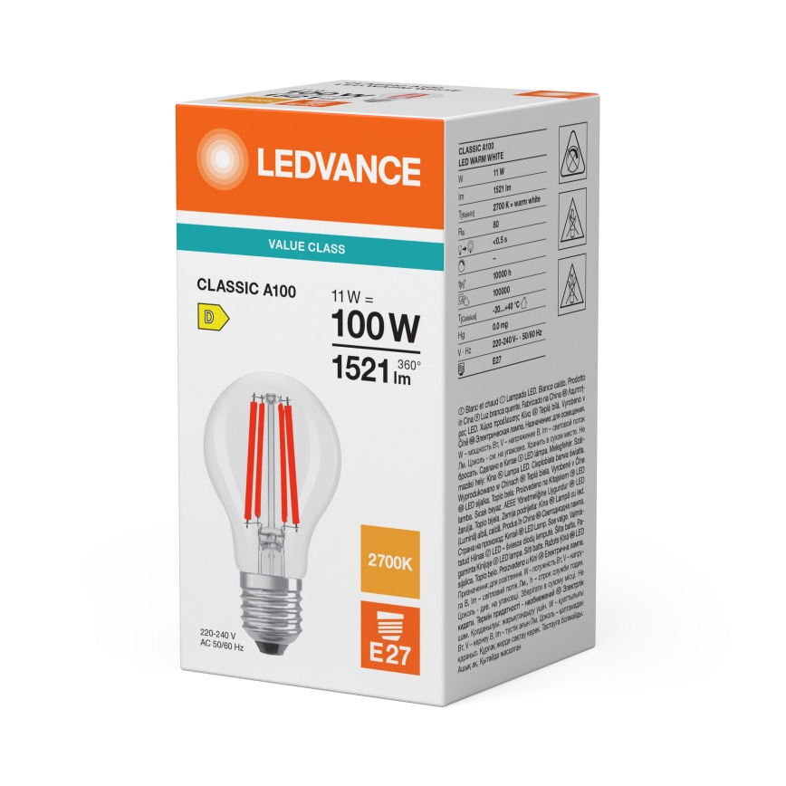 LED Žiarovka CLASSIC FILAMENT A60 E27/11W/230V 2700K - Ledvance
