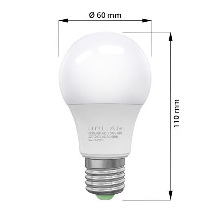 LED Žiarovka ECOLINE A60 E27/10W/230V 6500K - Brilagi