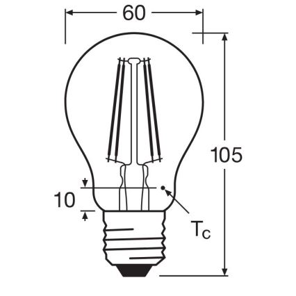 LED Žiarovka FILAMENT A60 E27/6,5W/230V 2700K - Osram
