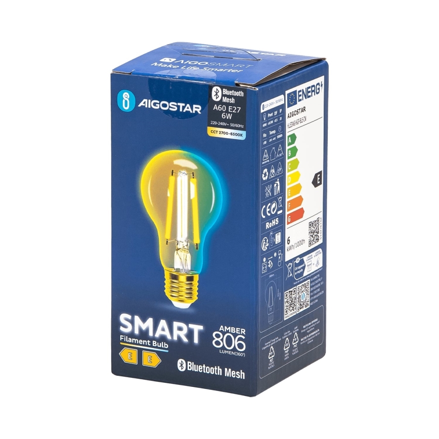 LED Stmievateľná žiarovka FILAMENT MESH Smart A60 E27/6W/230V 2700-6500K - Aigostar