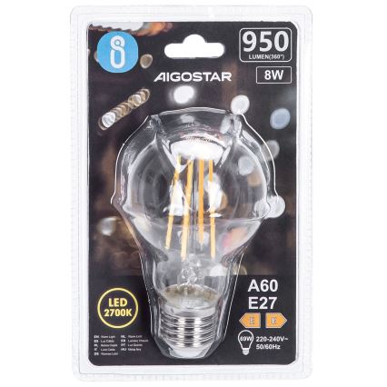 LED Žiarovka FILAMENT A60 E27/8W/230V 2700K - Aigostar