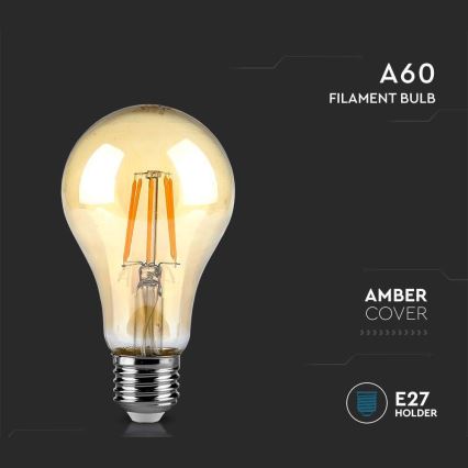 LED Žiarovka FILAMENT AMBER A67 E27/10W/230V 2200K