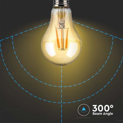 LED Žiarovka FILAMENT AMBER A67 E27/10W/230V 2200K