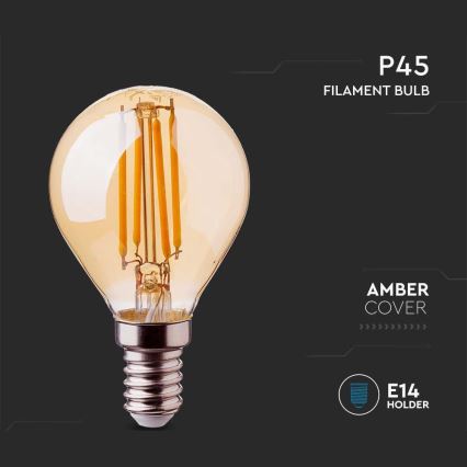 LED Žiarovka FILAMENT AMBER P45 E14/4W/230V 2200K