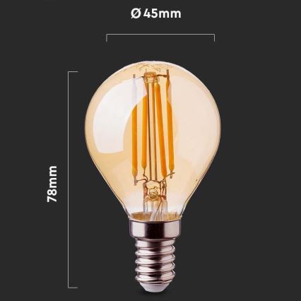 LED Žiarovka FILAMENT AMBER P45 E14/4W/230V 2200K