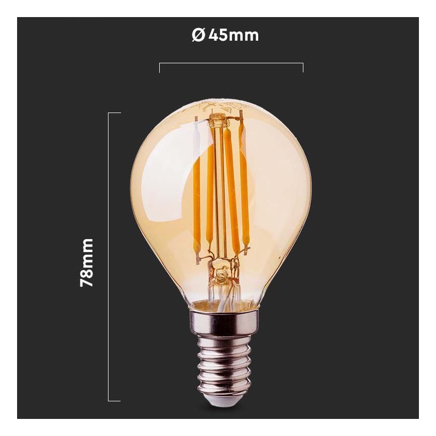 LED Žiarovka FILAMENT AMBER P45 E14/4W/230V 2200K